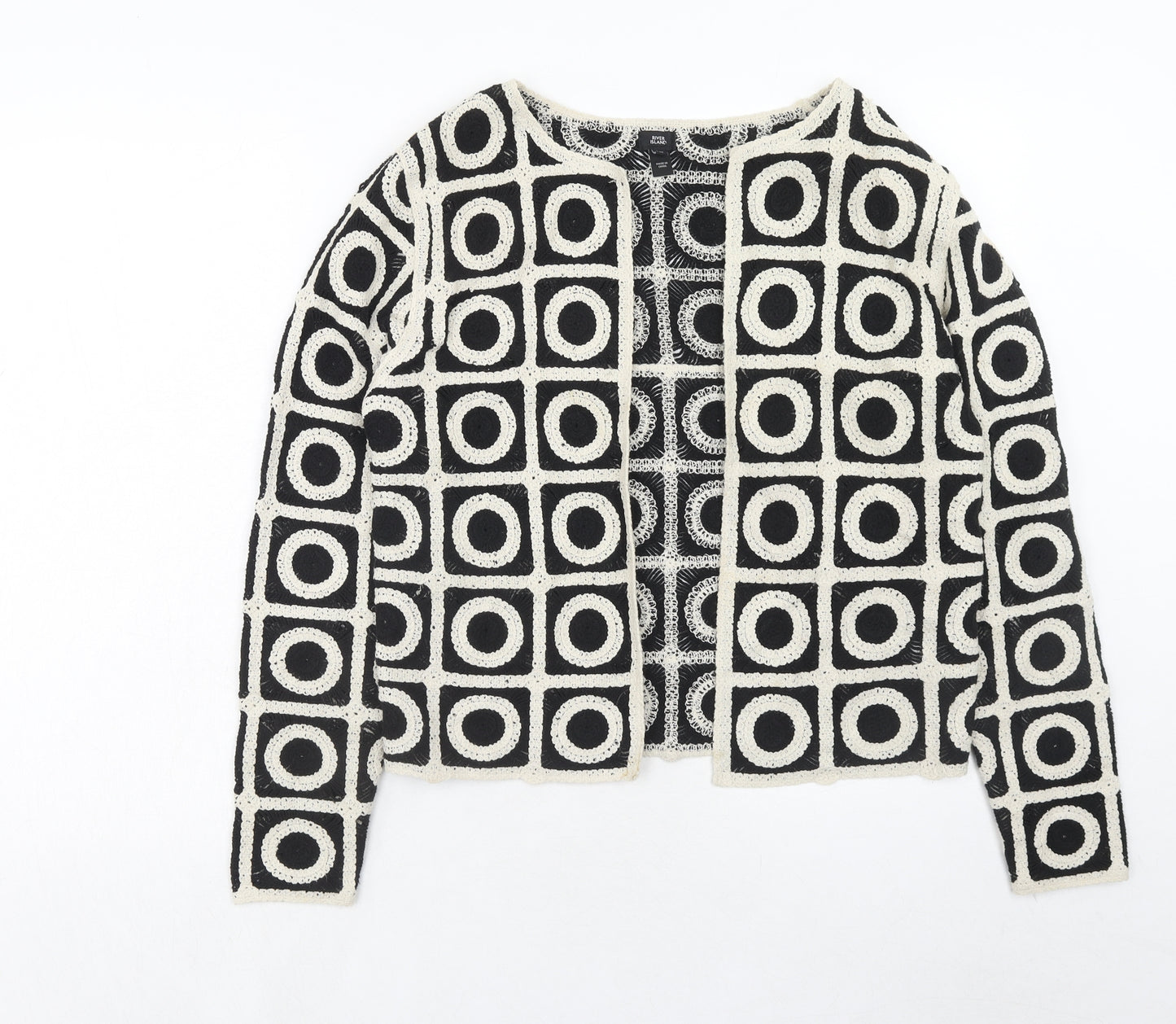 River Island Womens Black V-Neck Geometric Cotton Cardigan Jumper Size M