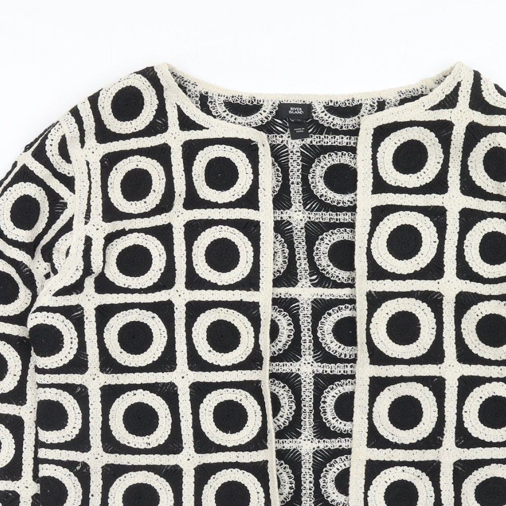 River Island Womens Black V-Neck Geometric Cotton Cardigan Jumper Size M