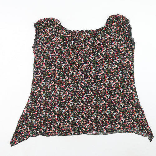 Carl Ann Womens Black Floral Viscose Basic T-Shirt Size 18 Round Neck