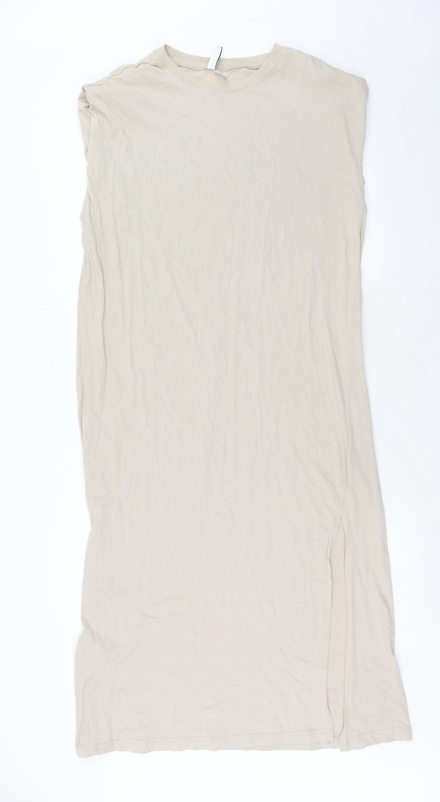 H&M Womens Beige Cotton T-Shirt Dress Size L Round Neck Pullover