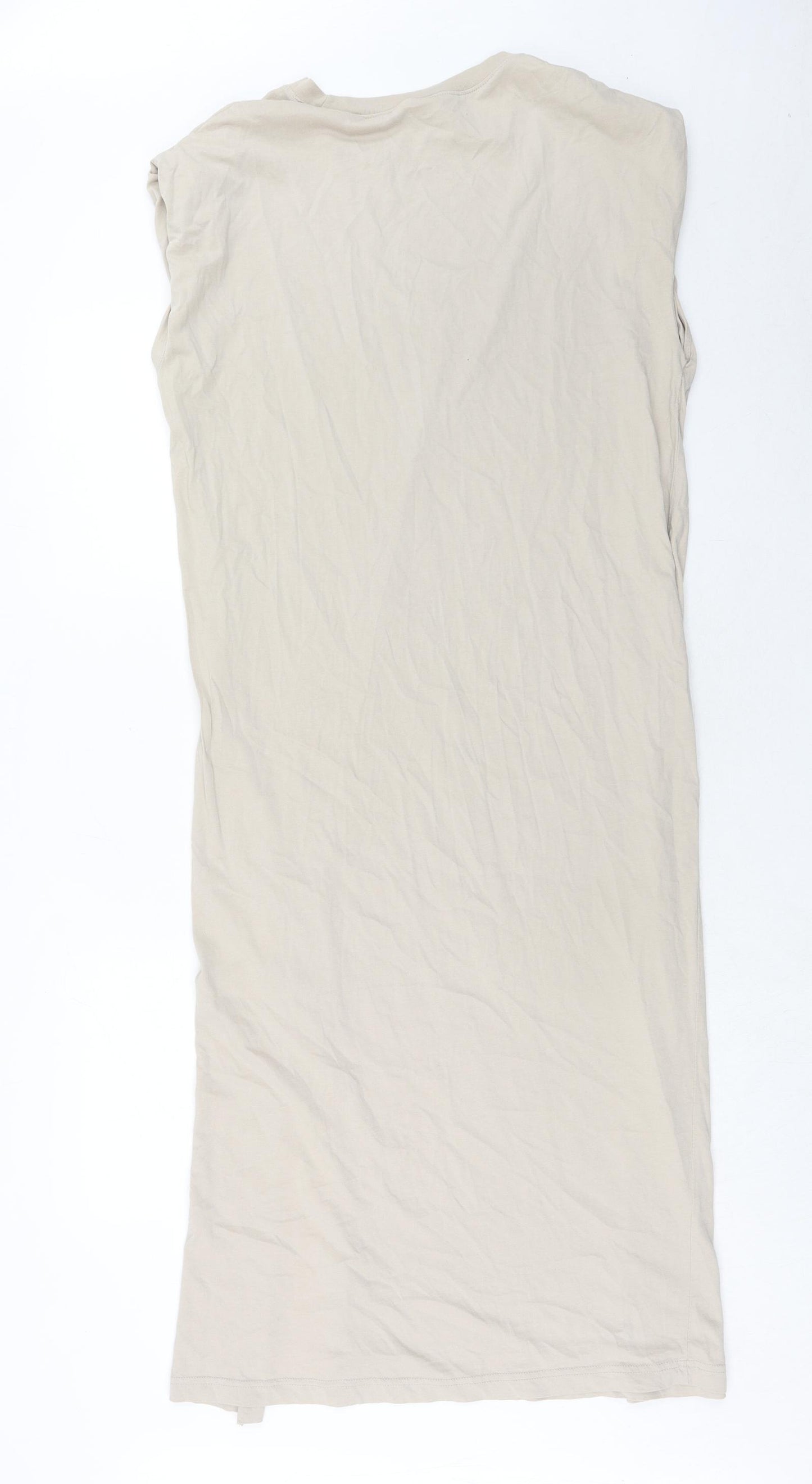 H&M Womens Beige Cotton T-Shirt Dress Size L Round Neck Pullover