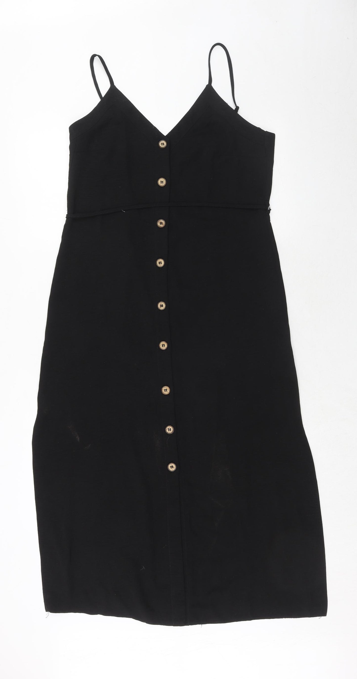 Miss Selfridge Womens Black Polyester Slip Dress Size 10 V-Neck Button
