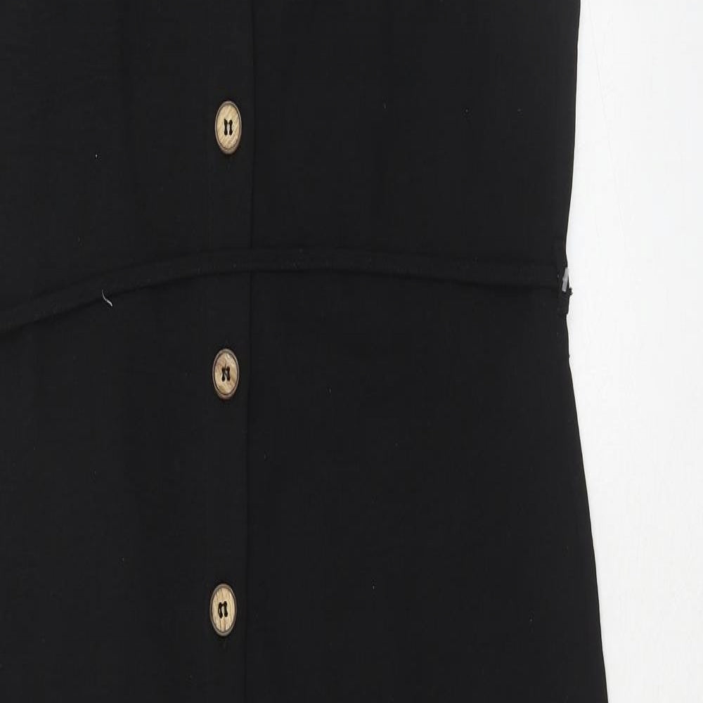Miss Selfridge Womens Black Polyester Slip Dress Size 10 V-Neck Button