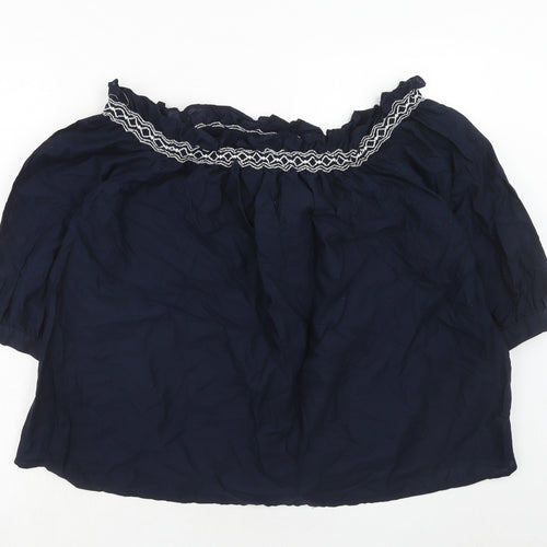 Marks and Spencer Womens Blue Cotton Basic Blouse Size 8 Boat Neck
