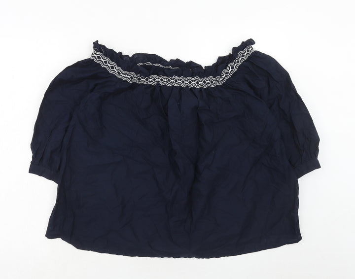 Marks and Spencer Womens Blue Cotton Basic Blouse Size 8 Boat Neck