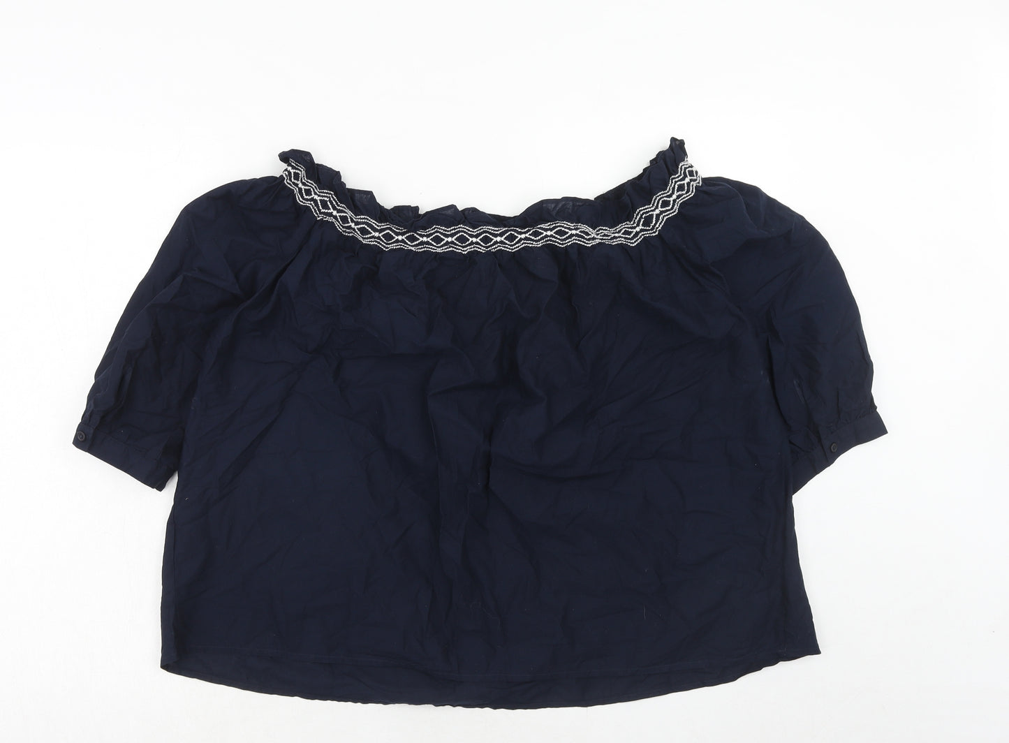 Marks and Spencer Womens Blue Cotton Basic Blouse Size 8 Boat Neck