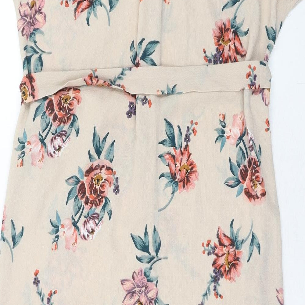 New Look Womens Beige Floral Polyester Shirt Dress Size 8 Collared Button