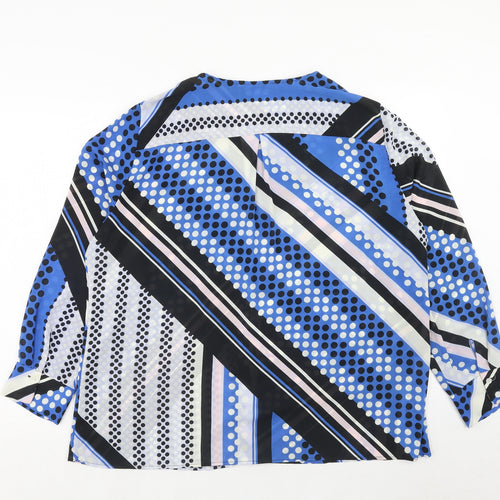Mango Womens Blue Geometric Polyester Basic Blouse Size XL V-Neck