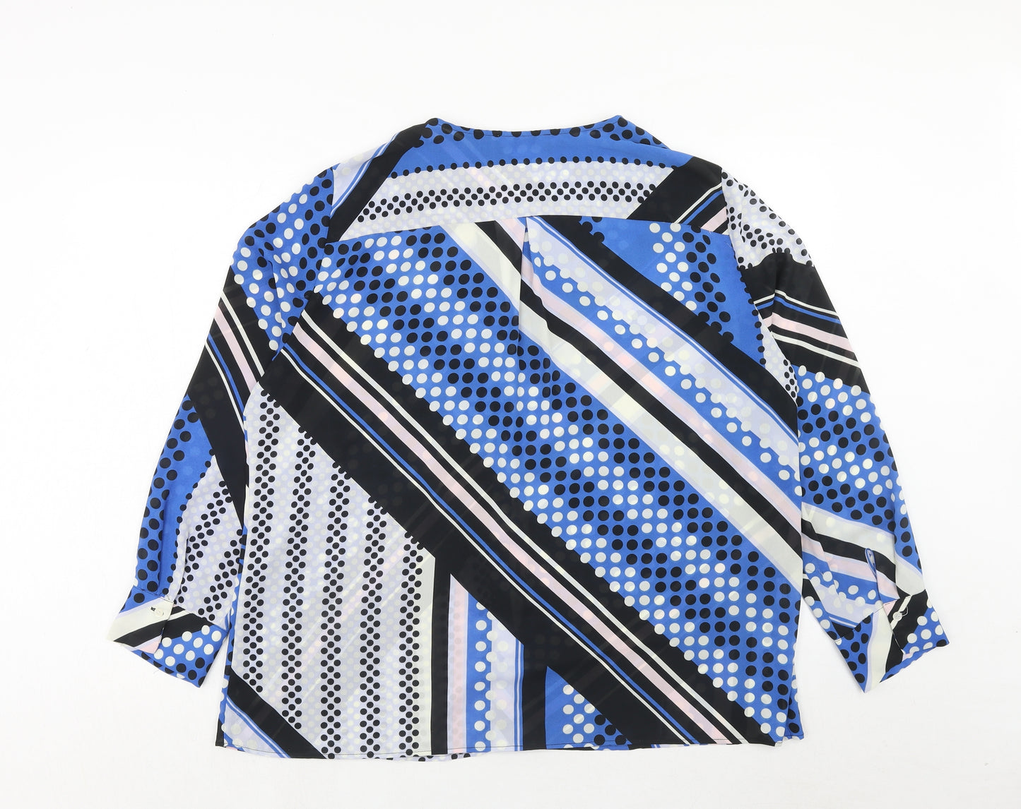 Mango Womens Blue Geometric Polyester Basic Blouse Size XL V-Neck