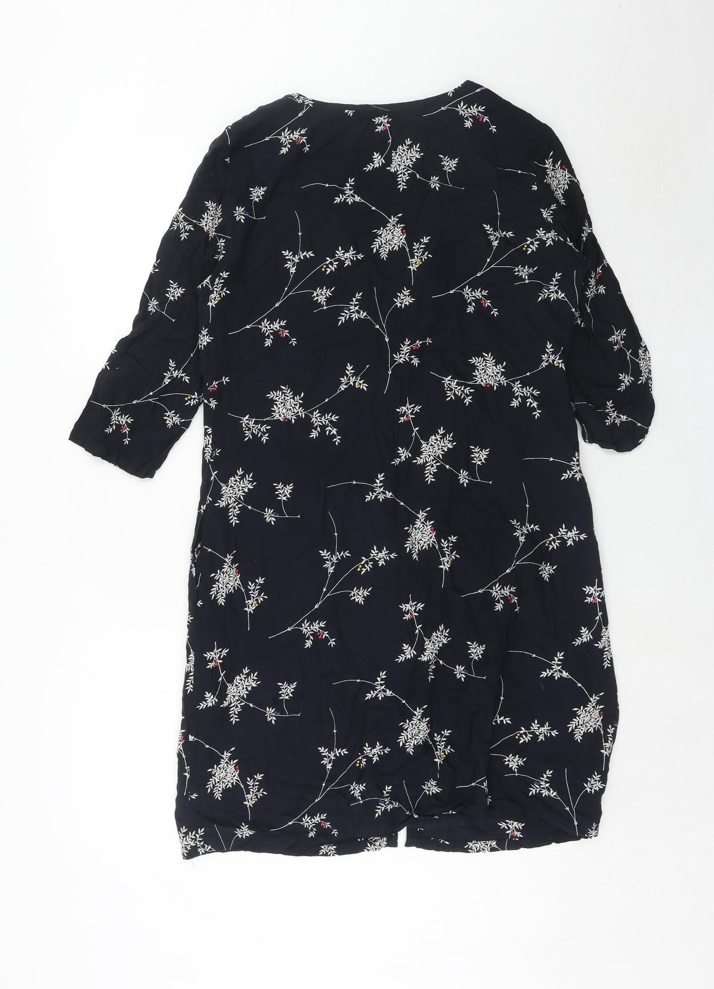 Fat Face Womens Blue Floral Viscose A-Line Size 14 V-Neck Button