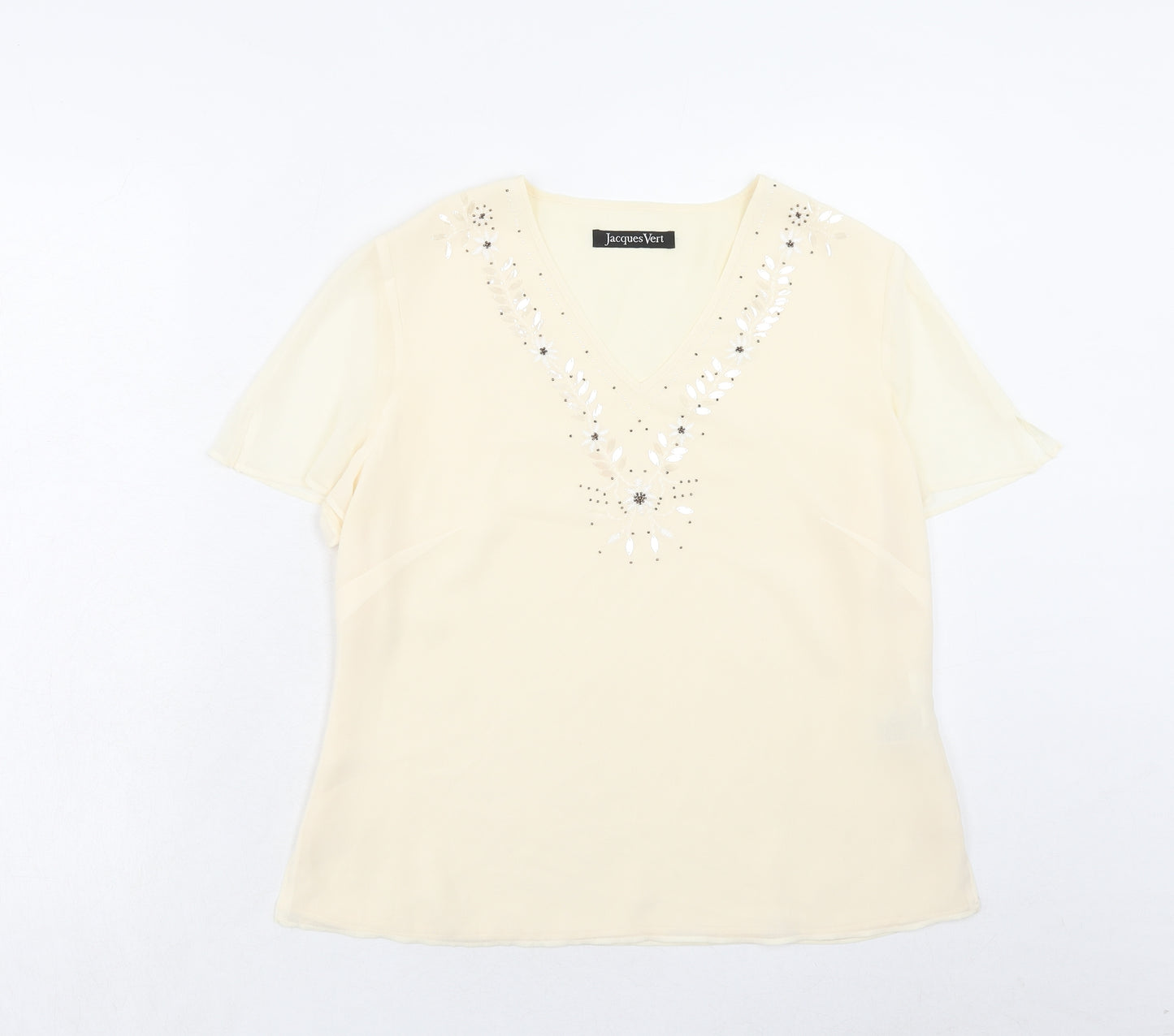 Jacques Vert Womens Ivory Polyester Basic Blouse Size 12 V-Neck