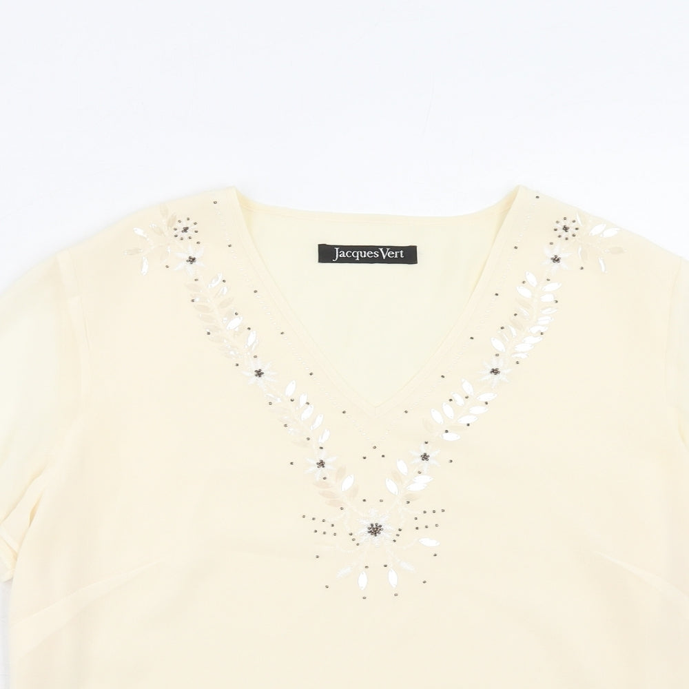 Jacques Vert Womens Ivory Polyester Basic Blouse Size 12 V-Neck