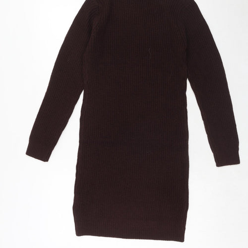 Brave Soul Womens Brown Acrylic Jumper Dress Size S Round Neck Pullover