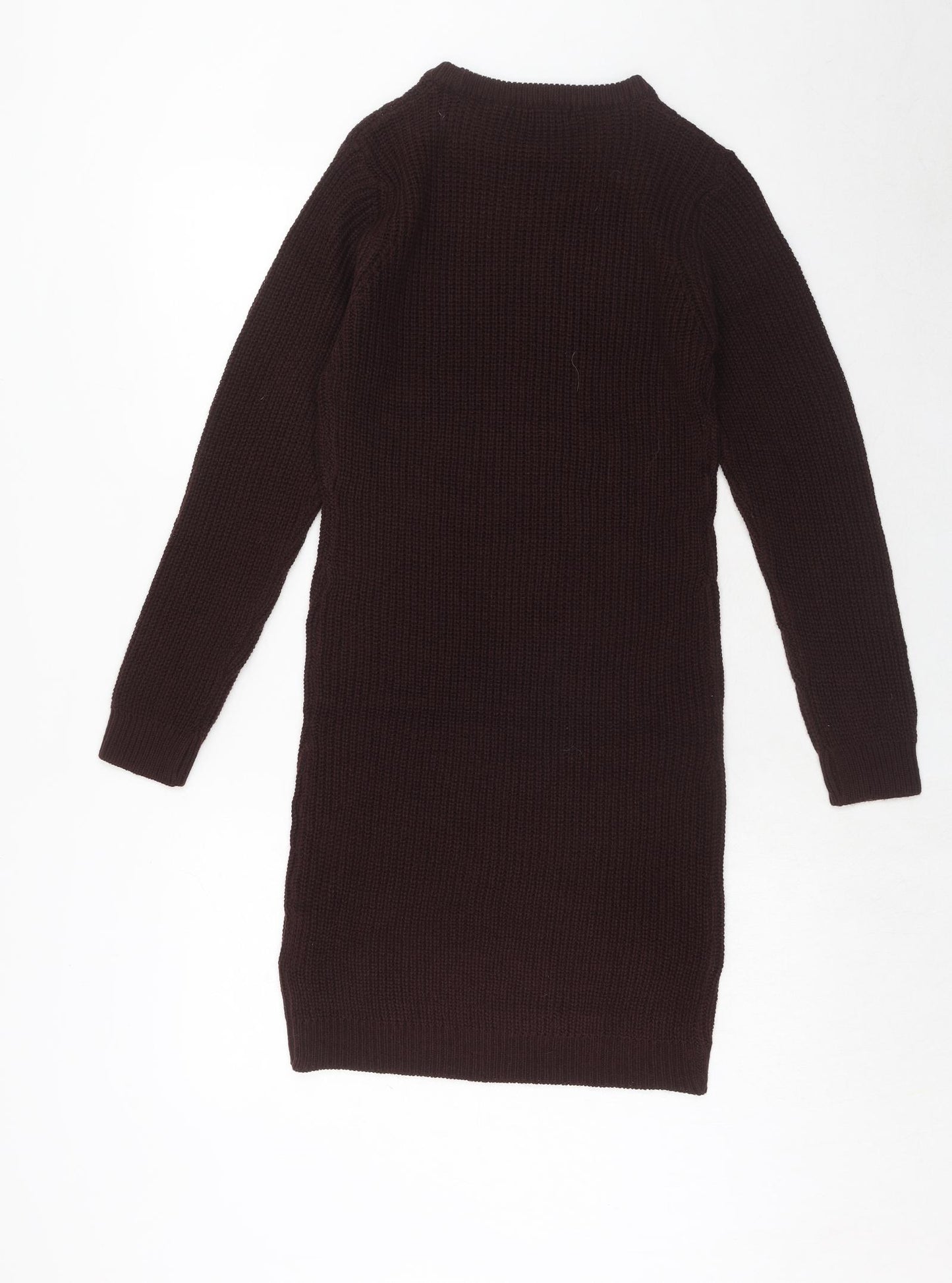 Brave Soul Womens Brown Acrylic Jumper Dress Size S Round Neck Pullover
