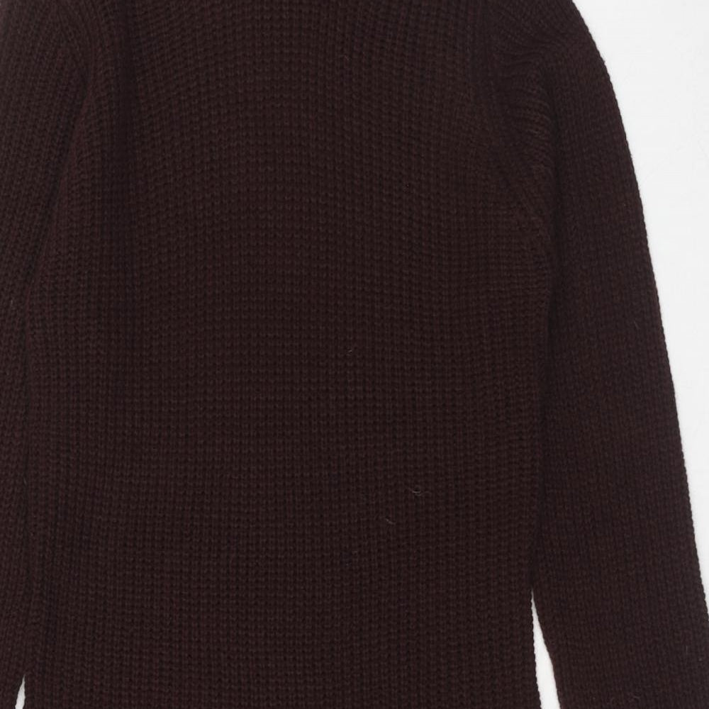 Brave Soul Womens Brown Acrylic Jumper Dress Size S Round Neck Pullover