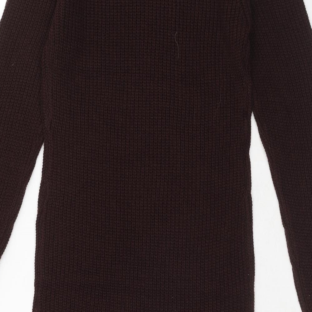 Brave Soul Womens Brown Acrylic Jumper Dress Size S Round Neck Pullover