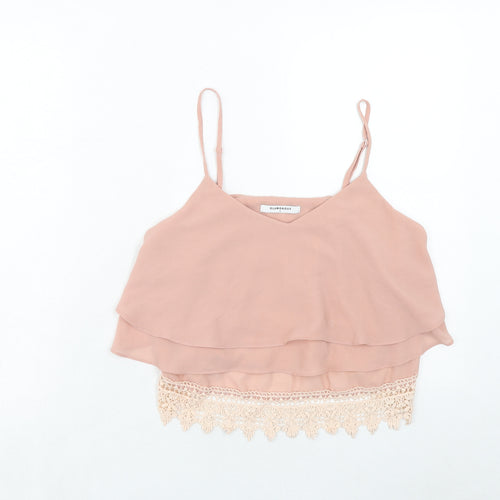 Glamorous Womens Pink Polyester Cropped Tank Size M V-Neck