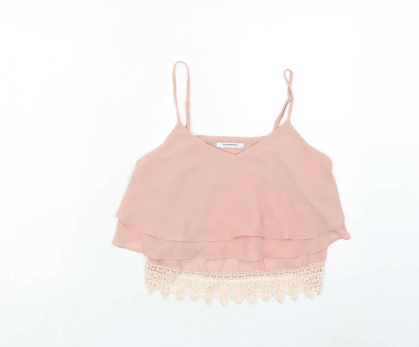 Glamorous Womens Pink Polyester Cropped Tank Size M V-Neck