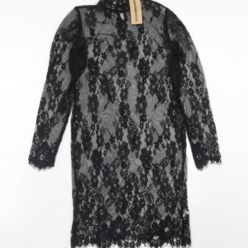 Sisterhood Womens Black Floral Polyester Shift Size M Round Neck Button