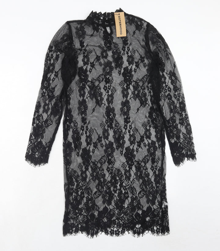 Sisterhood Womens Black Floral Polyester Shift Size M Round Neck Button