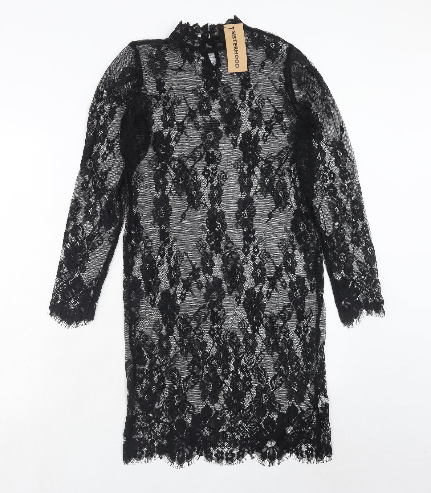 Sisterhood Womens Black Floral Polyester Shift Size M Round Neck Button
