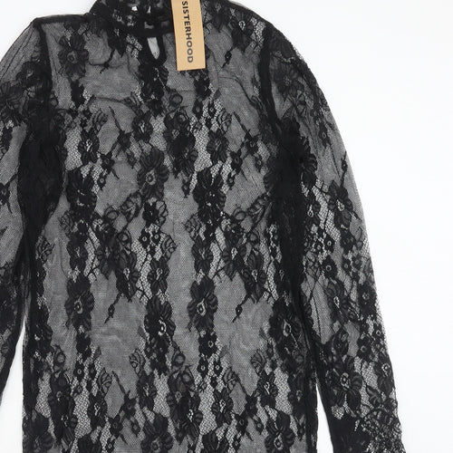 Sisterhood Womens Black Floral Polyester Shift Size M Round Neck Button
