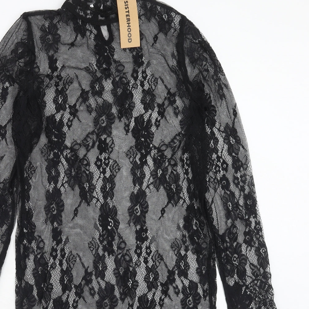 Sisterhood Womens Black Floral Polyester Shift Size M Round Neck Button