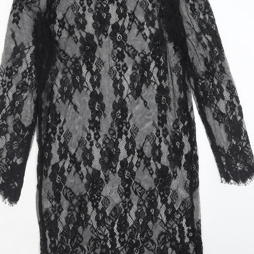 Sisterhood Womens Black Floral Polyester Shift Size M Round Neck Button