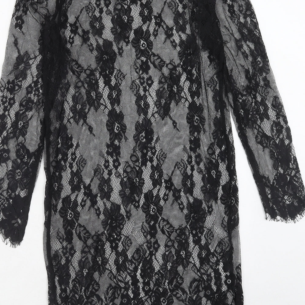 Sisterhood Womens Black Floral Polyester Shift Size M Round Neck Button