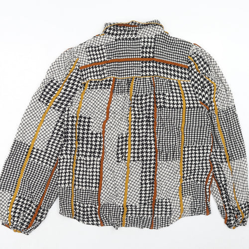 Y-A-S Womens Brown Geometric Viscose Basic Button-Up Size XL Collared