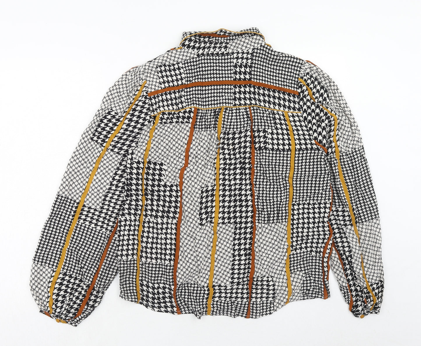 Y-A-S Womens Brown Geometric Viscose Basic Button-Up Size XL Collared