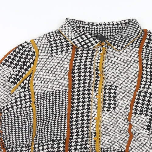 Y-A-S Womens Brown Geometric Viscose Basic Button-Up Size XL Collared