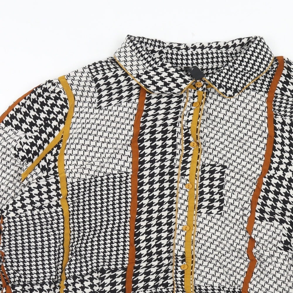 Y-A-S Womens Brown Geometric Viscose Basic Button-Up Size XL Collared