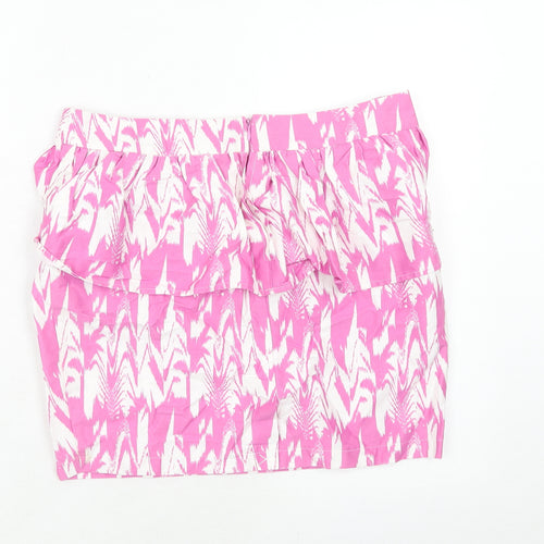 VERO MODA Womens Pink Geometric Cotton Bandage Skirt Size 12 Zip