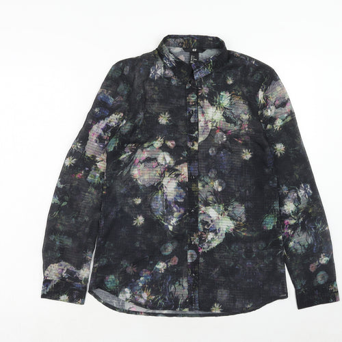 H&M Womens Multicoloured Geometric Polyester Basic Button-Up Size 8 Collared