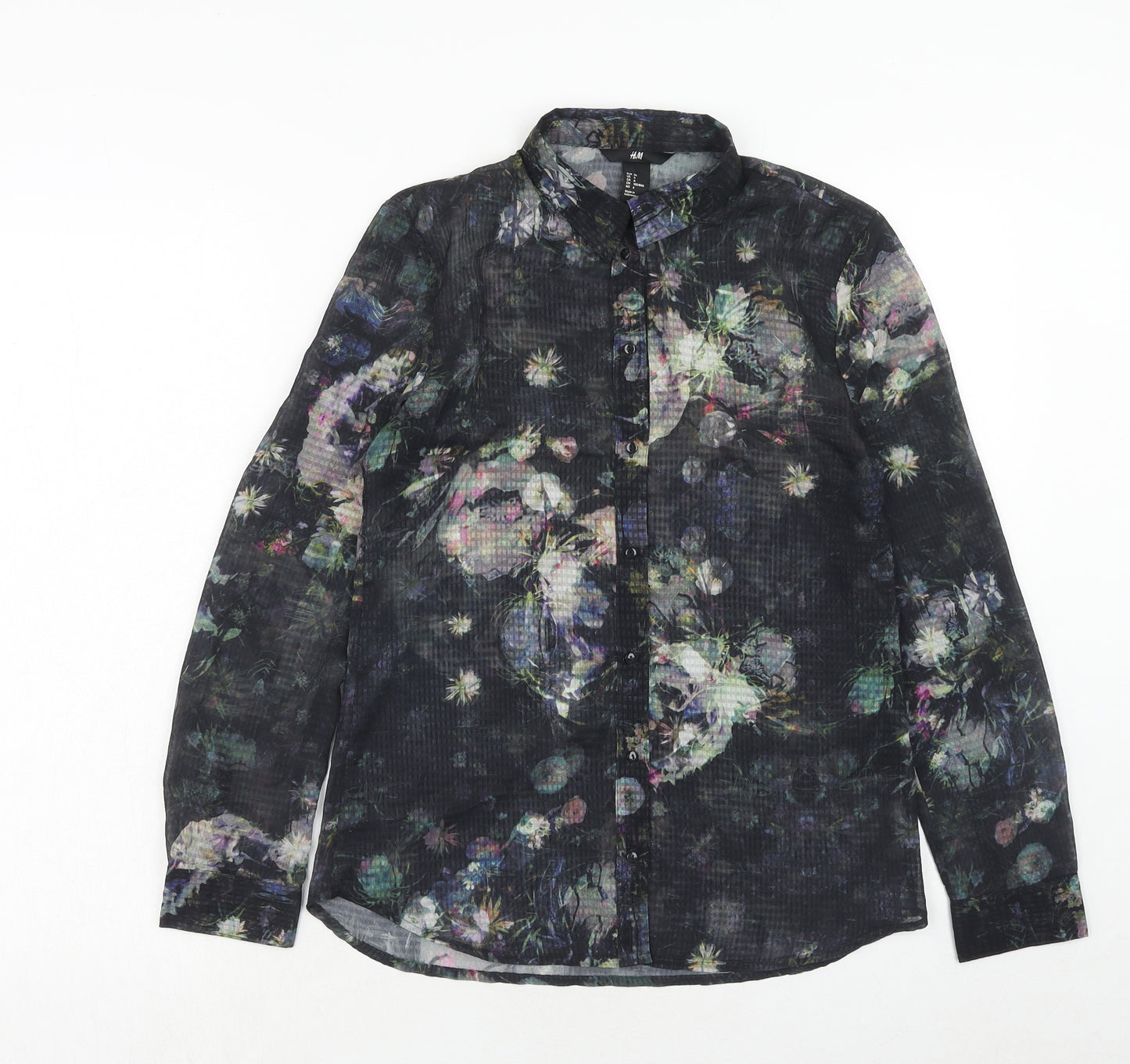 H&M Womens Multicoloured Geometric Polyester Basic Button-Up Size 8 Collared