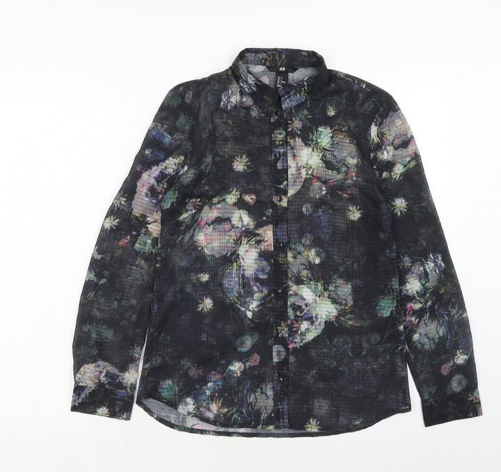 H&M Womens Multicoloured Geometric Polyester Basic Button-Up Size 8 Collared