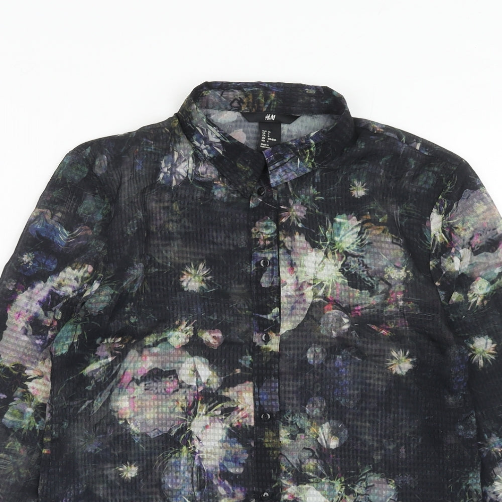 H&M Womens Multicoloured Geometric Polyester Basic Button-Up Size 8 Collared