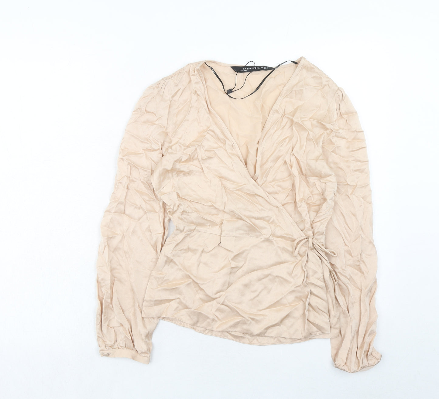 Zara Womens Beige Viscose Wrap Blouse Size XS V-Neck