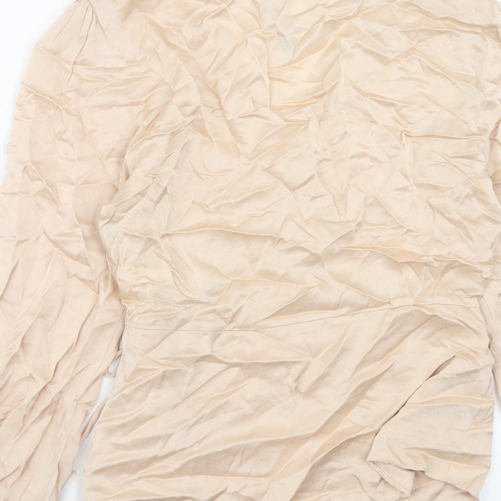 Zara Womens Beige Viscose Wrap Blouse Size XS V-Neck