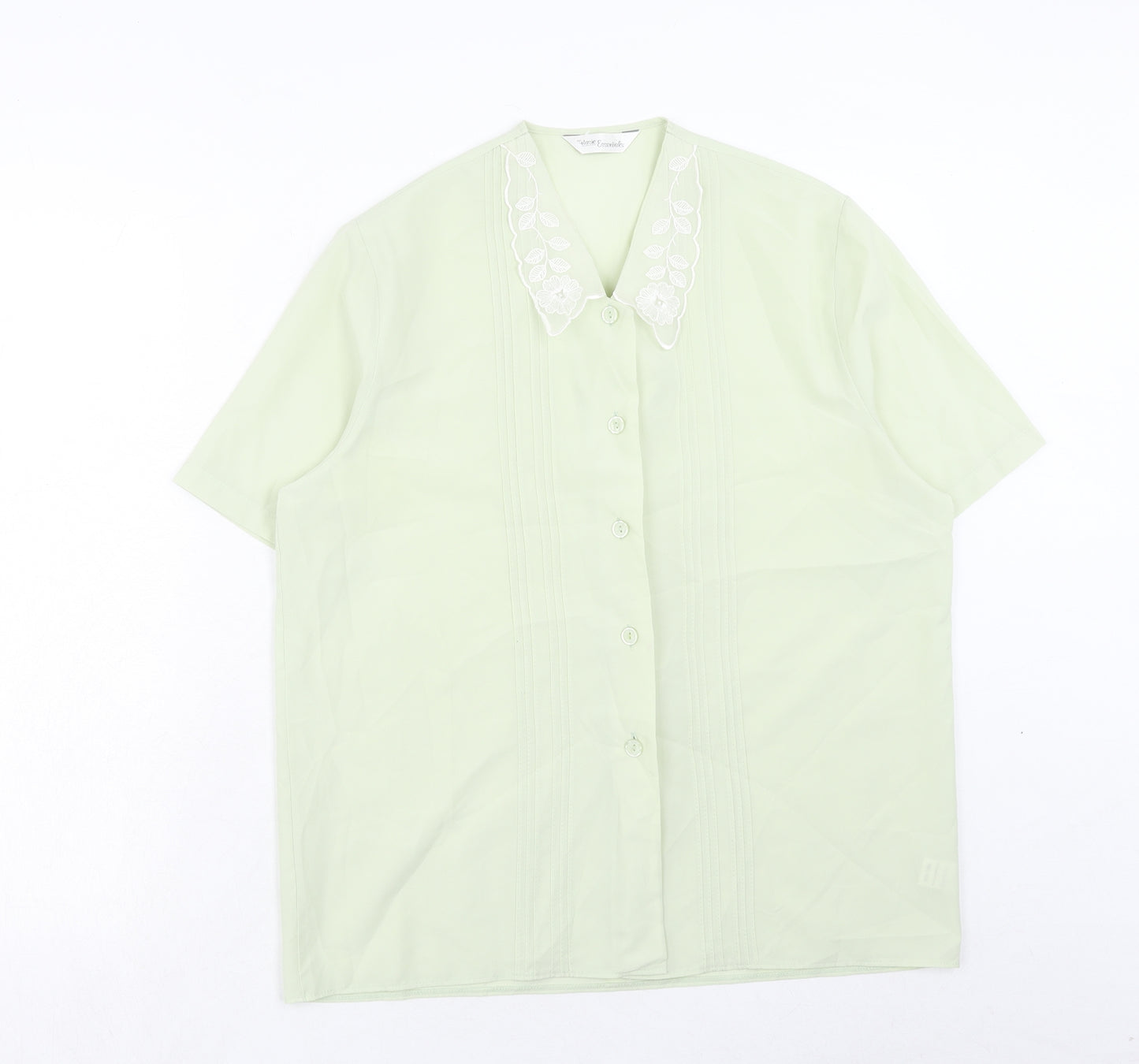 Basic Essentials Womens Green Floral Polyester Basic Button-Up Size 14 Collared