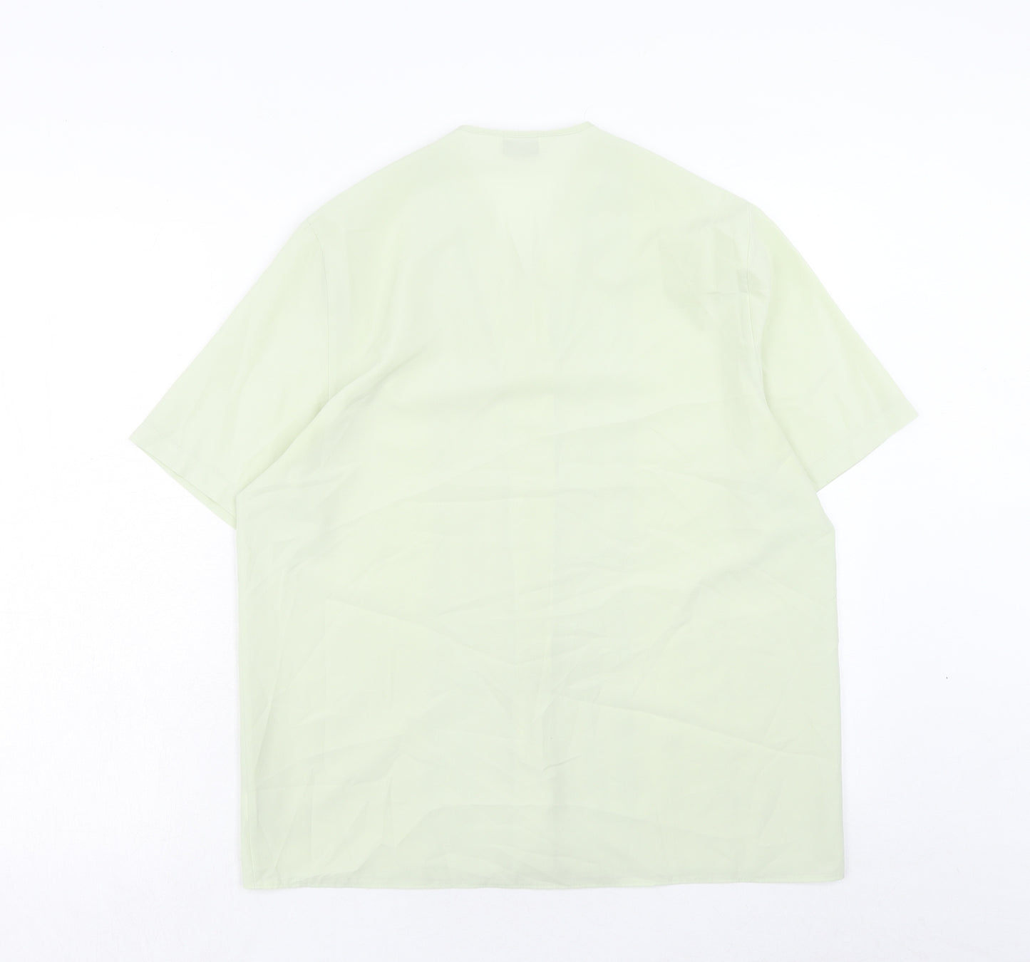 Basic Essentials Womens Green Floral Polyester Basic Button-Up Size 14 Collared