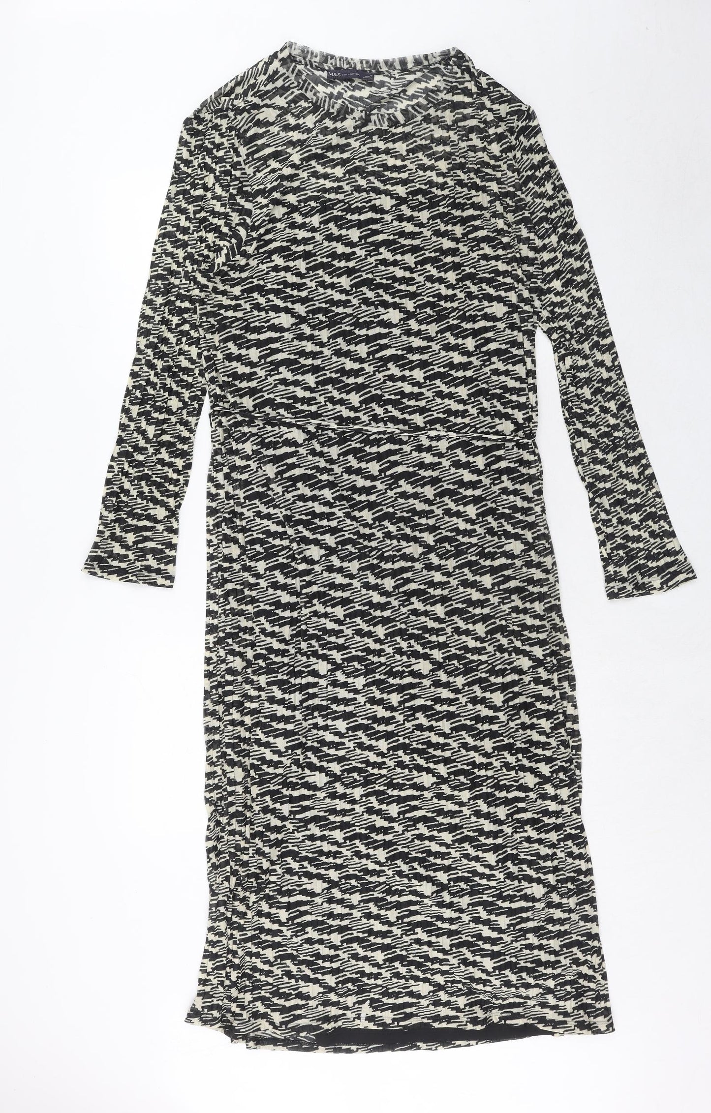 Marks and Spencer Womens Black Geometric Polyester Maxi Size 20 Boat Neck Pullover