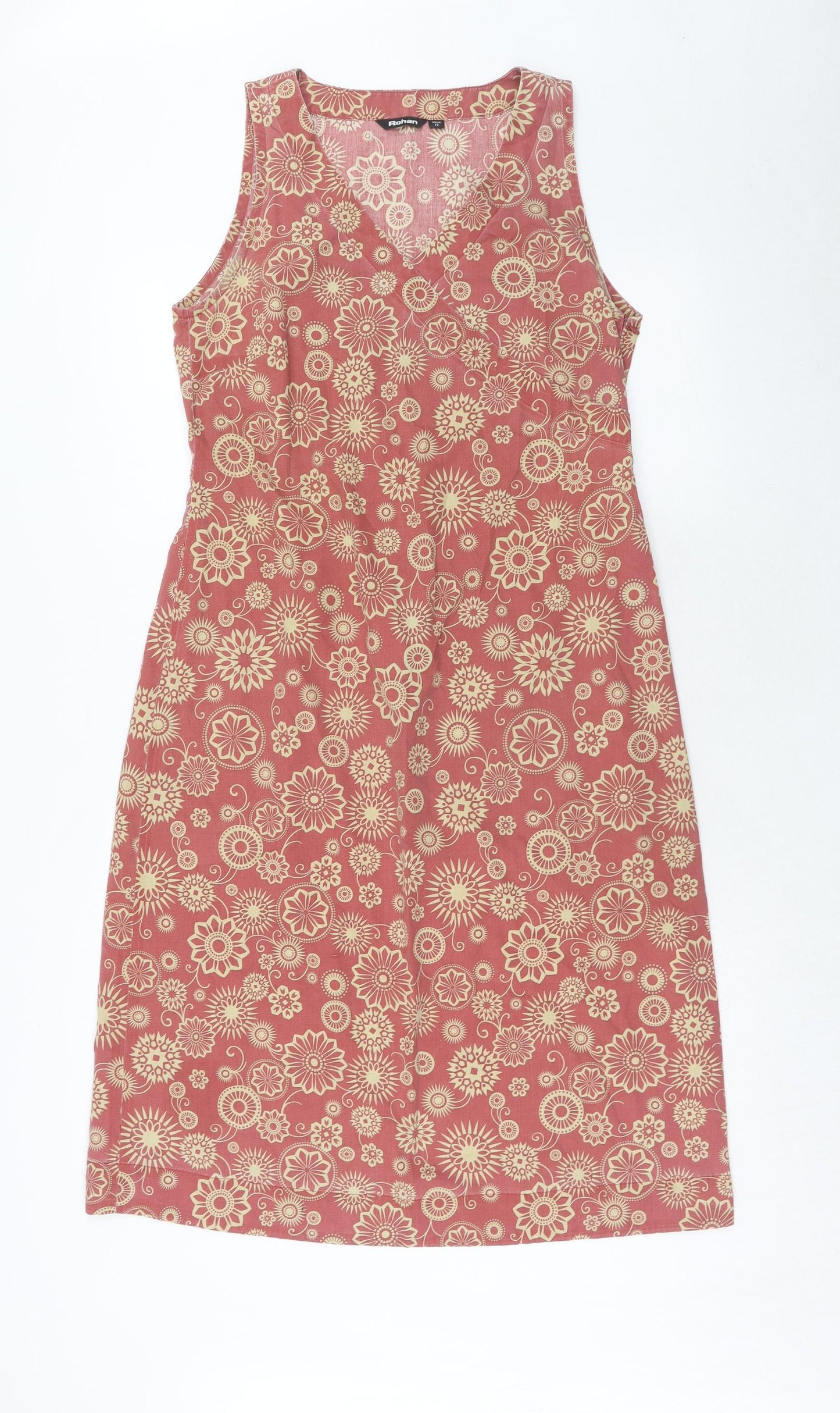 Rohan Womens Red Geometric Cotton A-Line Size 12 V-Neck Zip