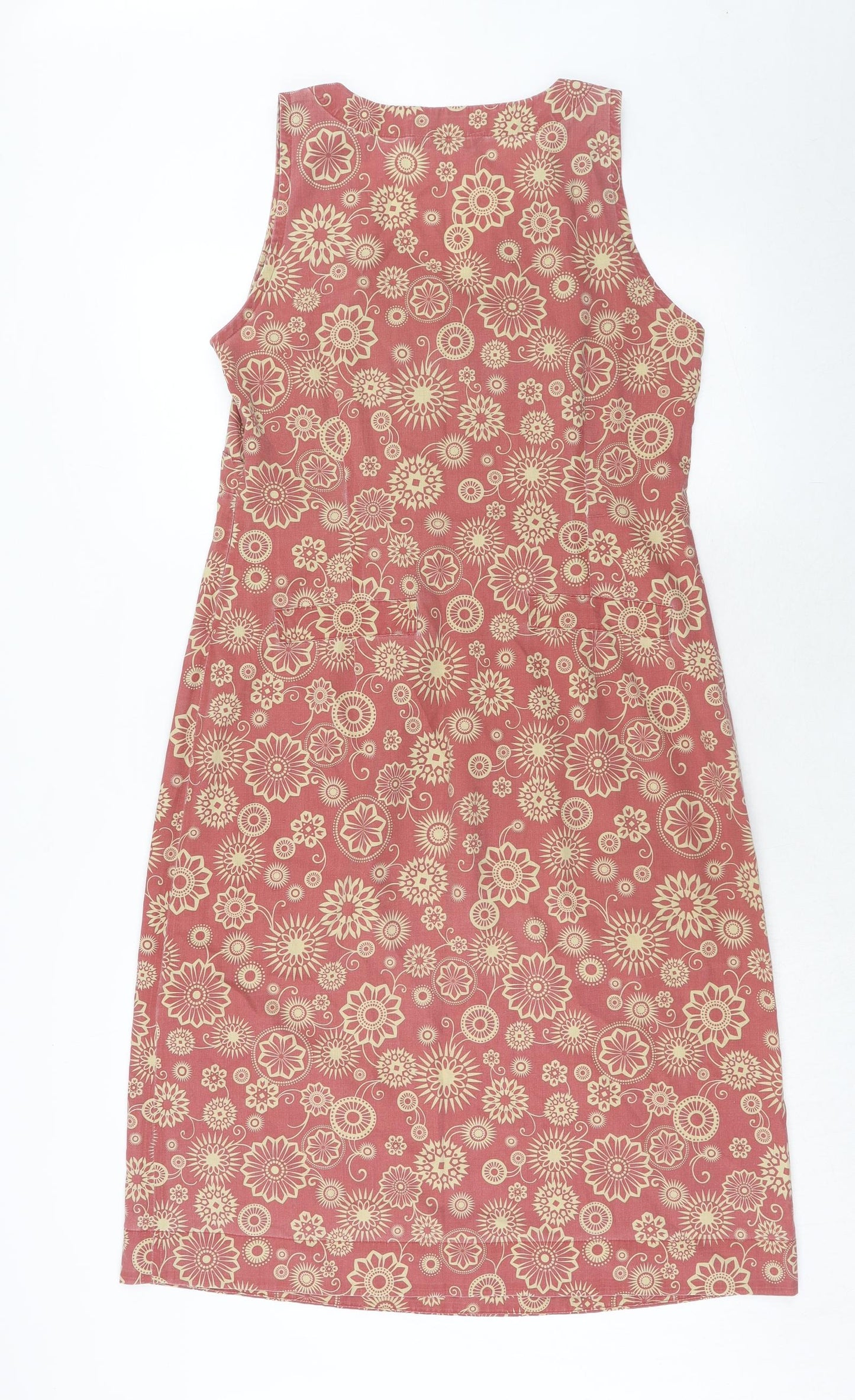 Rohan Womens Red Geometric Cotton A-Line Size 12 V-Neck Zip