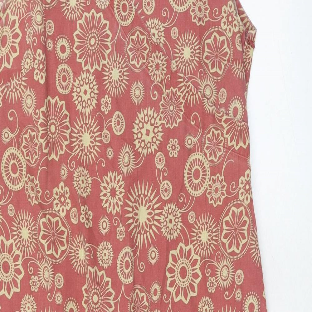 Rohan Womens Red Geometric Cotton A-Line Size 12 V-Neck Zip