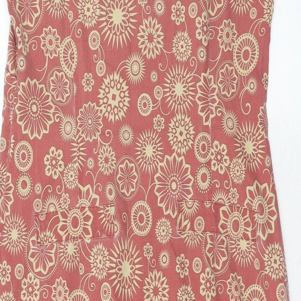 Rohan Womens Red Geometric Cotton A-Line Size 12 V-Neck Zip
