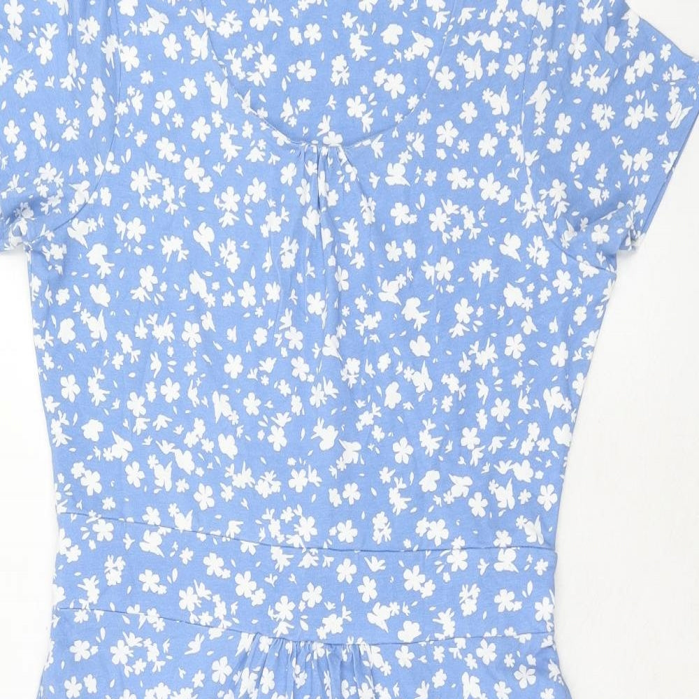 Mountain Warehouse Womens Blue Floral Cotton Fit & Flare Size 12 Scoop Neck Pullover