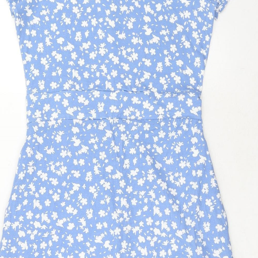 Mountain Warehouse Womens Blue Floral Cotton Fit & Flare Size 12 Scoop Neck Pullover