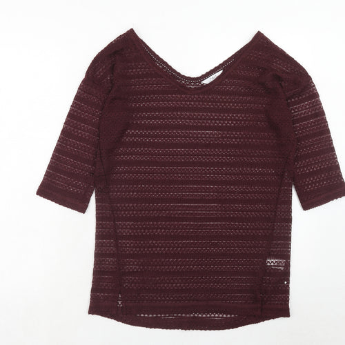 NEXT Womens Purple V-Neck Polyester Pullover Jumper Size 8